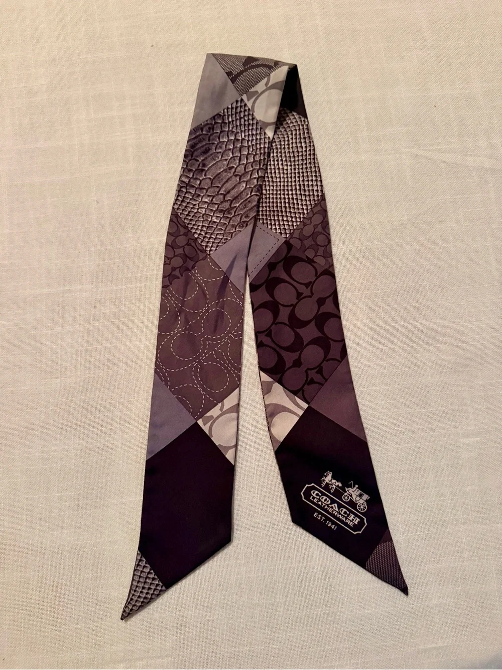 Y2K Coach Patchwork Signature Silk Purse Scarf in Black and Gray